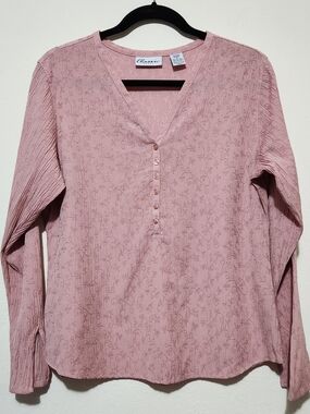 Classic Blues Long Sleeve Blouse V-Neck Dusty Rose Pink Size M C02-0207